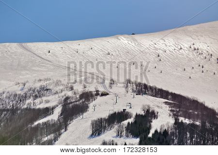 Ski Elevator On Winter Sunny Day