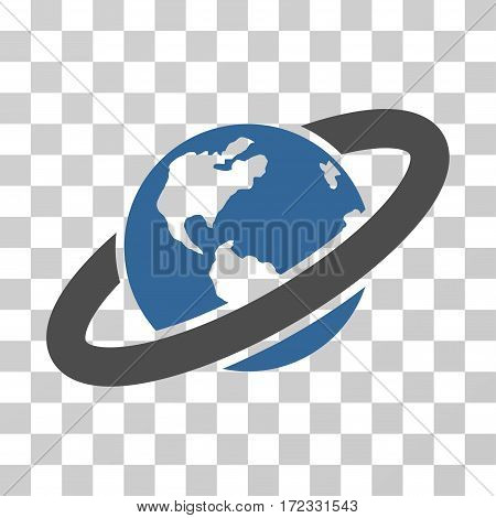 Ringed Planet vector icon. Illustration style is flat iconic bicolor cobalt and gray symbol on a transparent background.