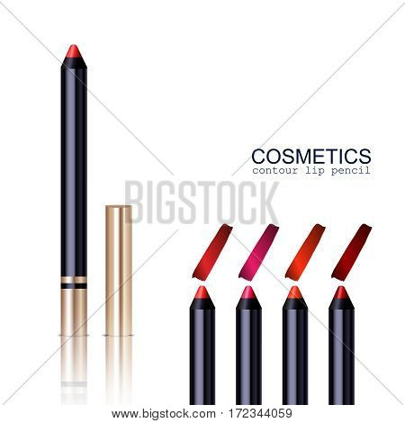 Lip pencil realistic set with different colors isolated vector illustration