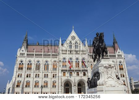 Hungarian Parliament in Budapest built in the neogothic style at the end of 19th century (southern facade)