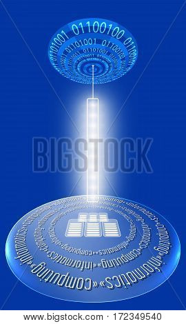 Futuristic abstract background with binary code and circular object with the words computing informatics