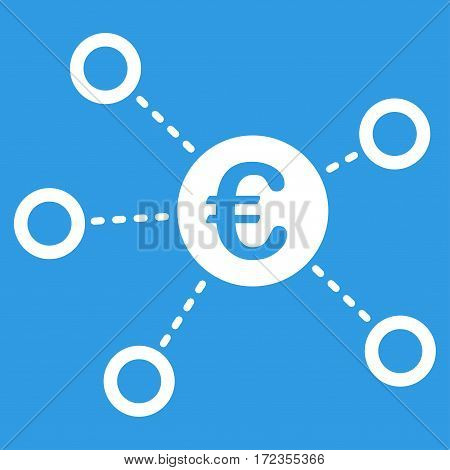 Euro Network vector icon. Flat white symbol. Pictogram is isolated on a blue background. Designed for web and software interfaces.