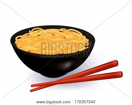 Bowl of noodles soup on white background