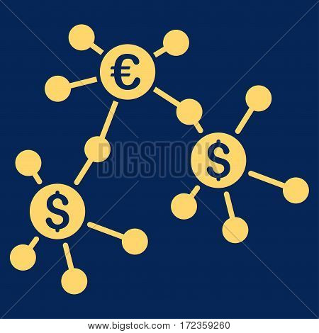 Financial Networks vector icon. Flat yellow symbol. Pictogram is isolated on a blue background. Designed for web and software interfaces.