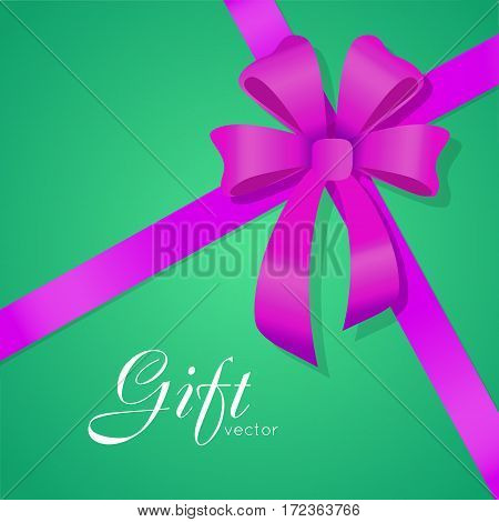Vector Bow. Shiny wide violet ribbons. Satin line. Tied bob. Colourful bow with four petals and two long tails. Bright decoration for gifts, presents, boxes. Simple cartoon design. Flat style. Vector