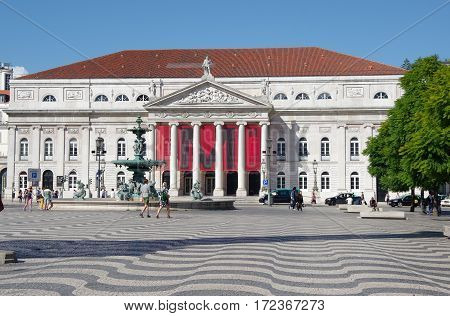 LISBON PORTUGAL - OCTOBER 14 2015: Rossio Square is the popular name of the Pedro IV Square in Lisbon Portugal. It has been one of its main squares since the Middle Ages
