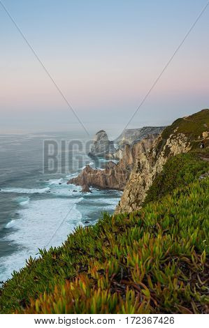 View on Cabo da Roca (Cape Roca) a cape which forms the westernmost extent of mainland Portugal and continental Europe