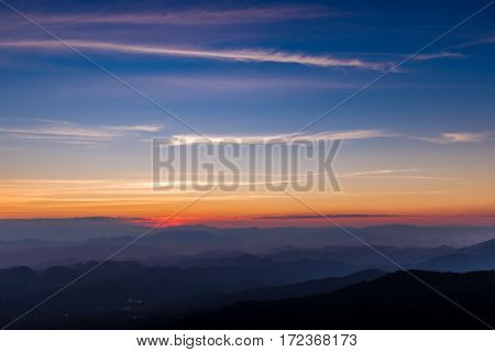 beautiful color sunset at mountain Khun Chang Khian Chiang Mai Thailand