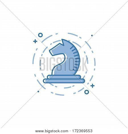 Vector business illustration of blue chess Knight or horse icon in linear style. Graphic design concept of marketing strategy Outline object. Use in Web Project and Applications. Stock object.