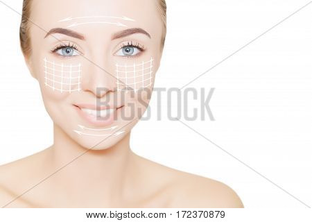 beauty woman face with surgery marks for graphic design