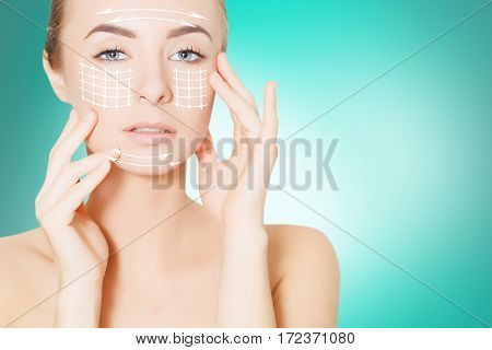 beauty woman face with surgery marks for graphic design