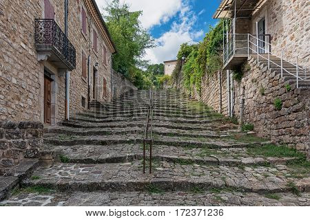 Old staircase in the town of Largentiere in the Ardeche region of France