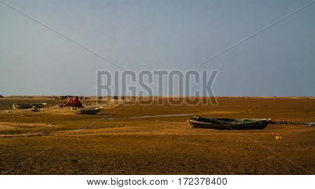 Panorama of Berbera port and beach with boats Somalia