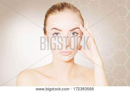 renovating skin concpet. woman face portrait with lifting marks