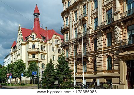 Old buildings in Art Nouveau style on the Alberta street. Riga, Latvia.