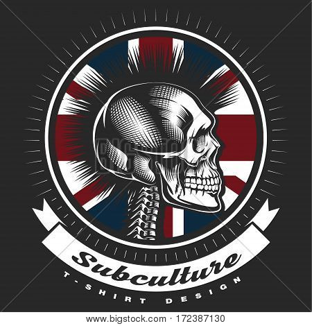Skull punk vintage emblem on black background. Text is on the separate layer.