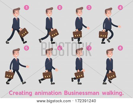 businessman walking on the animation frames. Flat. Vector. Illustration