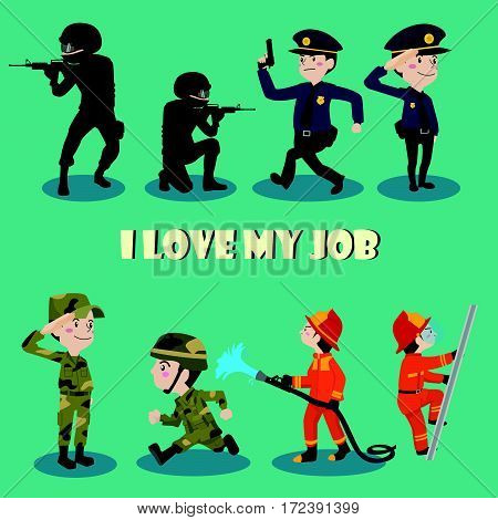 I love my job cartoon character illustration vector set