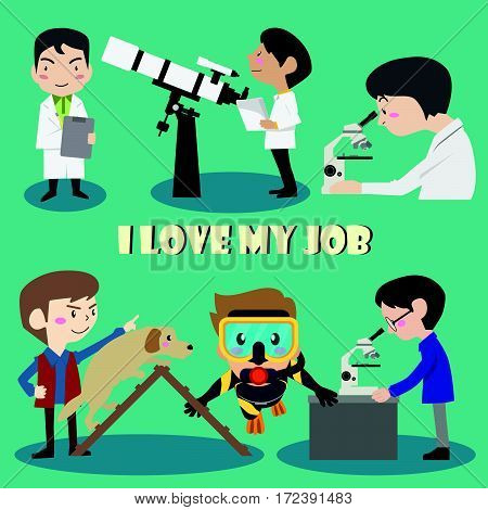 I love my job cartoon character illustration vector set