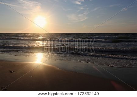 Sunset on the Baltic Sea at the summer. Kaliningrad region Russia.