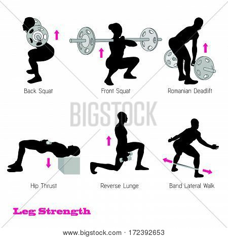 Excercise Physical Muscle Silhouette Illustration Vector Set