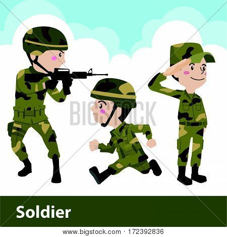 Military soldier weapon cartoon Flat Vector Illustration