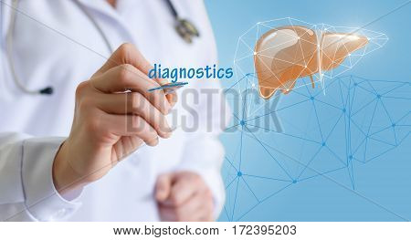 Doctor makes diagnosis of the liver concept design.