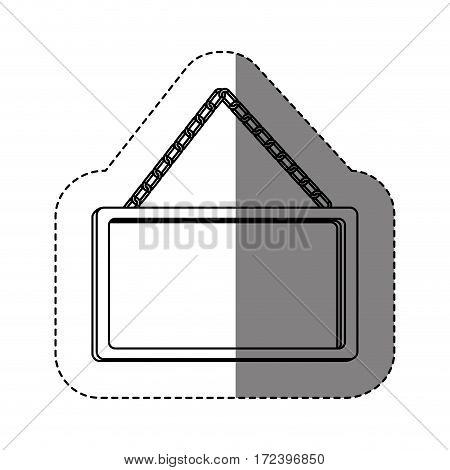 monochrome contour sticker with rectangular frame mirror with chain vector illustration