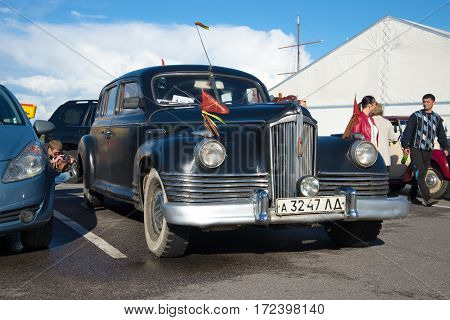 SAINT PETERSBURG, RUSSIA - SEPTEMBER 04, 2016: Soviet executive car ZIS-110 (1945.) closeup. The parade of retro transport in Kronstadt