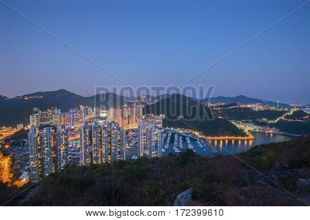 Aberdeen Typhoon Shelters View At Yuk Kwai Shan (mount Johnston) In Sunset Time