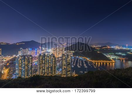 Aberdeen Typhoon Shelters View At Yuk Kwai Shan (mount Johnston) In Sunset Time