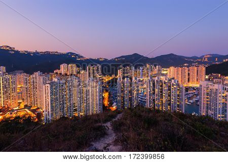 Aberdeen Typhoon Shelters View At Yuk Kwai Shan (mount Johnston) In Sunset Time