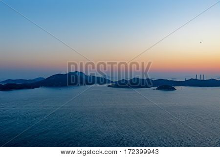 Aberdeen Typhoon Shelters View At Yuk Kwai Shan (mount Johnston) In Sunset Time