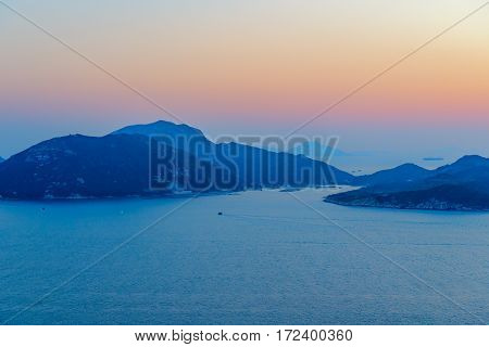 Aberdeen Typhoon Shelters View At Yuk Kwai Shan (mount Johnston) In Sunset Time