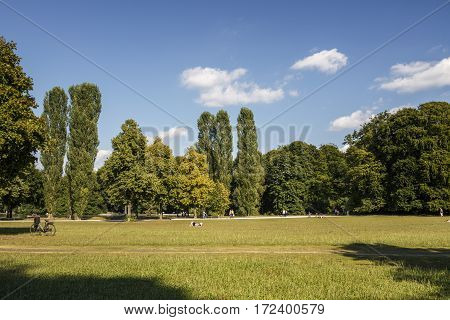 The Englischer Garten (English Garden) is a large public park in the centre of Munich stretching from the city centre to the northeastern city limits