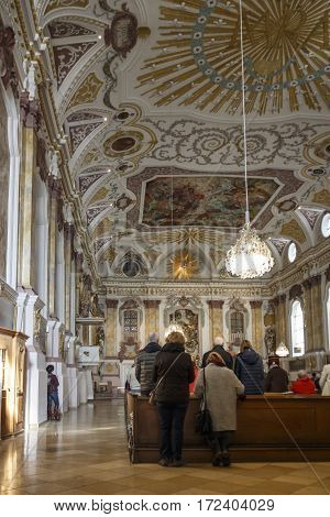 MUNICH, GERMANY - OCTOBER 31, 2015: The Buergersaalkirche (Citizen's Hall Church) is a historical building in the inner city of Munich and is the prayer and meeting room of the Marian Men Congregation "Annunciation"