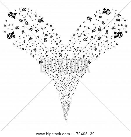 Quality fireworks stream. Vector illustration style is flat black iconic symbols on a white background. Object double fountain organized from random pictograms.