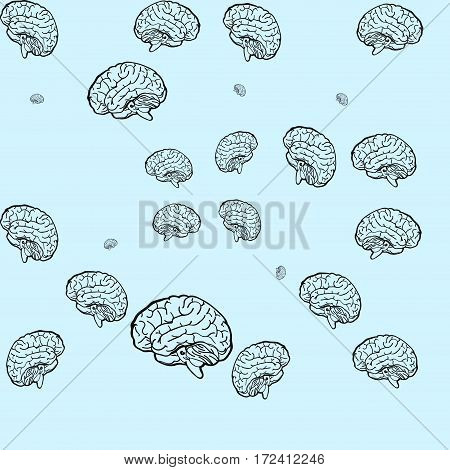 Seamless vector pattern of pink brain on a blue background