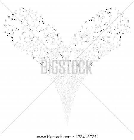 Space Stars fireworks stream. Vector illustration style is flat black iconic symbols on a white background. Object double fountain created from random pictographs.