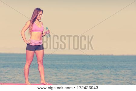Woman Drinking Water After Sport Gym Outdoor