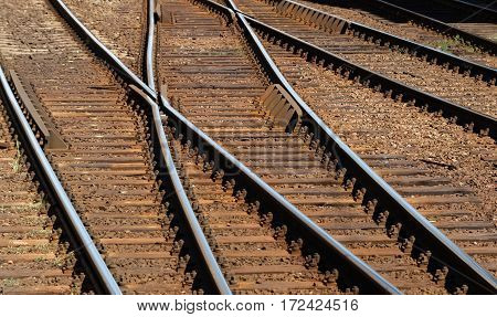 Closeup of railway track made of steel