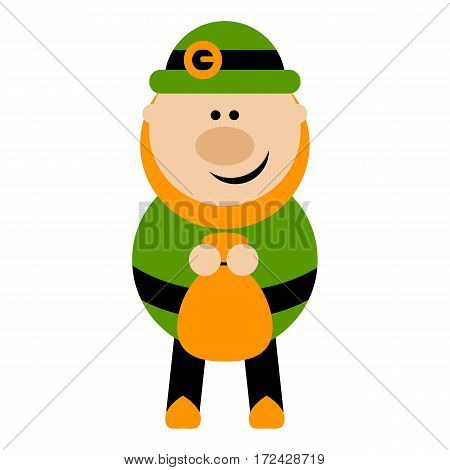 Funny cartoon leprechaun holding a bag of money