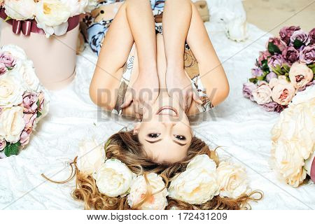 Pretty Girl In Flowers Bouquets
