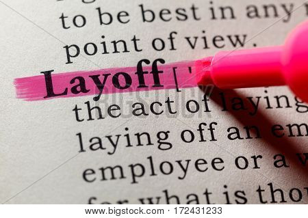 Fake Dictionary Dictionary definition of the word layoff. including key descriptive words.