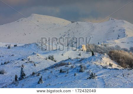 Beautiful Winter Landscape In The Mountains, Bieszczady, Poland