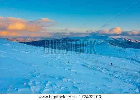 Beautiful Winter Landscape In The Mountains, Bieszczady, Poland