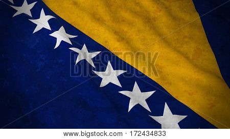 Grunge Flag Of Bosnia And Herzegovina - Dirty Bosnian Herzegovinian Flag 3D Illustration