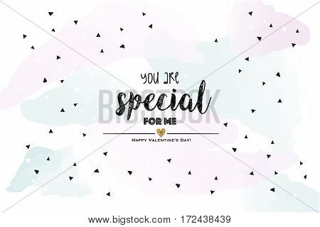 Blue lovely Valentine's card with handwritten text on pastel shades with golden heart in middle
