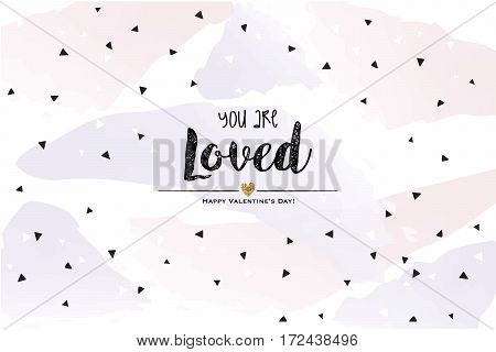 You are loved for me. Card with geometrizing elements on pastel shades and bright wallpaper
