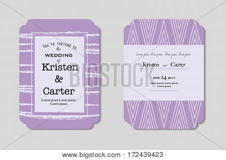 Vector decorative frame in modern style. Light purple tripped background frame. Wedding card. Design templates